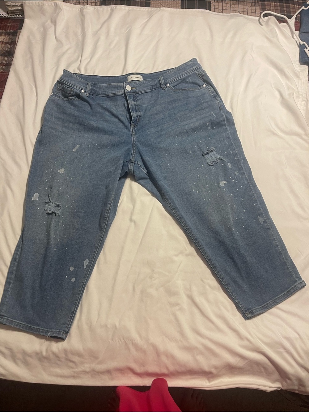 Lane Bryant Blue Cropped Distressed Jeans with Paint-Splatter